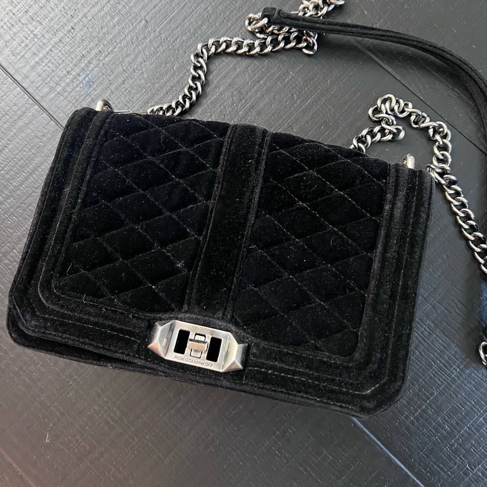 Rebecca Minkoff Black Velvet Handbag - Silver Hardware